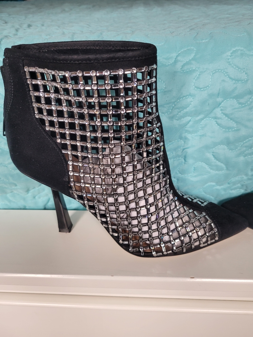 INC International Concepts Black Ankle Booties with Silver Stud Grid